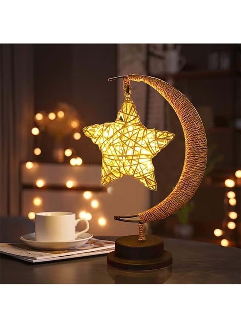 Topyich Enchanted Lunar Ramadan Lamp, Woven Moon Star Table Lamp, Warm Glow Ramadan Decoration for Home Bedroom & Desktop - Image 4